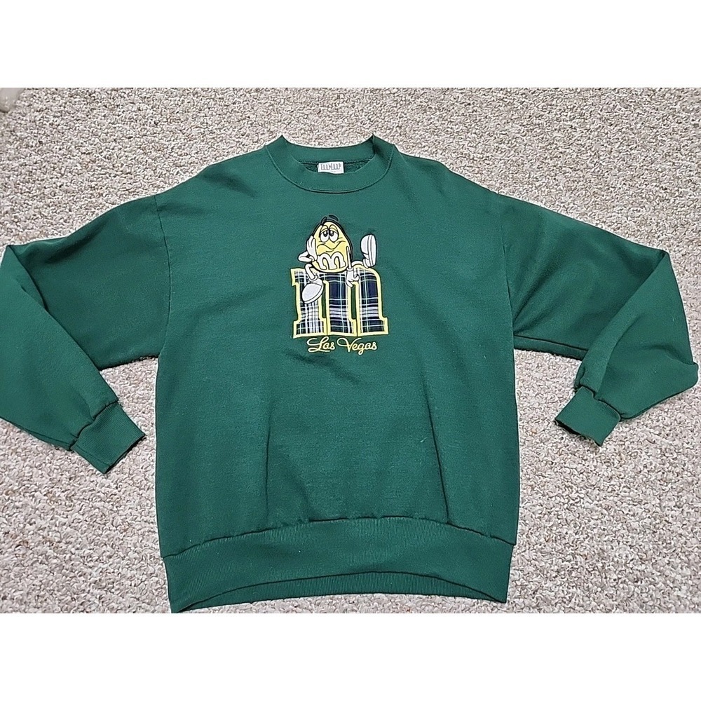 Vintage M&M's Las Vegas M‎ Green Sweatshirt Embroidered Yellow Peanut